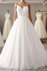 Elegant Thin Shoulder Straps Sweet Floor Mopping White Satin And Floor Length Wedding Dress