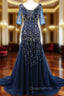 Elegant V-neck Beadings 1/2 Sleeves Mother Of The Bride Dress
