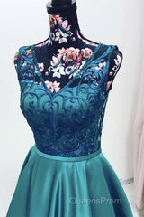 Elegant V Neck Green Lace Long Evening Prom Dress, Green Lace Formal Graduation Evening Dress