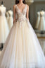 Elegant V Neck Ivory Long Evening Prom Dress with Floral Embroidery