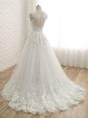 Elegant V-Neck Lace Ball Gown Wedding Dress