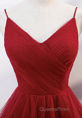 Elegant V Neck Open Back Sequins Burgundy Long Evening Prom Dress, Shiny Burgundy Formal Dress, Fluffy Burgundy Evening Dress