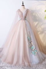Elegant V-Neckline Champagne Tulle V-Neckline Evening Prom Dress, Party Dress