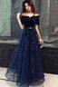 Elegant Velvet Bodice Tulle Long Classy Dress, Navy Blue Party Dress