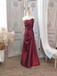Elegant Vintage Burgundy Strapless Ruched Satin Long Classy Prom Dress