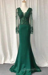 V-Neck Lace Top Mermaid Long Evening Prom Dress