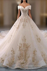 Embroidered Off-The-Shoulder Wedding Dress