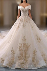 Embroidered Off-The-Shoulder Wedding Dress