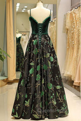 Embroidery Green Floral Long Evening Prom Evening Dress