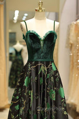 Embroidery Green Floral Long Evening Prom Evening Dress