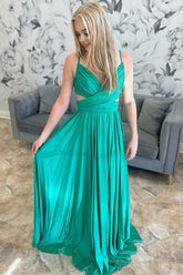Emerald Green Pleated A-Line Formal Dress