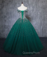 Emerald Green Sequin Evening Prom Dress Beaded Quinceanera Dress, Sweet 16 Dress