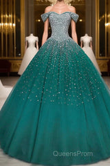 Emerald Green Sequin Evening Prom Dress Beaded Quinceanera Dress