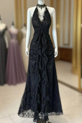 Enchanted Black A-Line Ball Gown Chiffon&Tulle Princess Halter Open Back Design For Galas & Formal Events