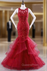 Evening Dress Red Evening Prom Dress Lace Evening Prom Dress Mermaid Evening Prom Dress