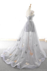 Gray Long Evening Prom Dress with Butterfly, New Arrival Unique Evening Dress