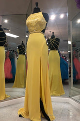 Exquisite Jewel Sleeveless Beading Prom Party Gowns| Chic Front Slit Long Prom Gown