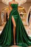 Long A-line Strapless Split Front Sleeveless Evening Prom Dress