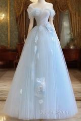 Fairy A Line Blue Floral Evening Prom Dress Evening Dress