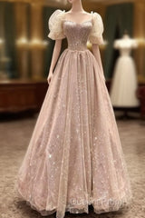 Fairy A Line Square Neckline Pink Tulle Evening Prom Dress For Teens