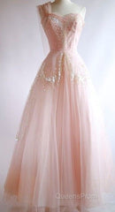 Fairy Ball Gown One Shoulder Pink Lace Evening Prom Dress Ankel Length Evening Dress