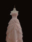 Fairy Ball Gown Strapless Pink Lace Classy Prom Dress Long Classy Evening Dress