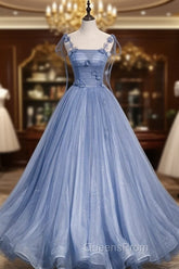 Fairytale Blue Flowers Long Tulle Ballgown Evening Prom Dress