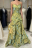 Fairytale Sage A-Line Mask Evening Prom Dress Beaded Satin Evening Gown For Birthady&Graduation
