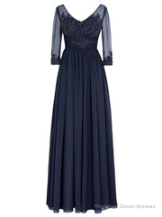 Fancy V-Neck Half Sleeves Appliques Long Mother of the Bride Dress