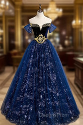 Fantasy Blue Ballgown Tulle Evening Prom Dress with Bling