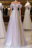 Fantasy Purple Bling Sequined Evening Prom Dress Off Shoulder