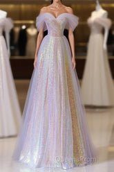 Fantasy Purple Bling Sequined Evening Prom Dress Off Shoulder