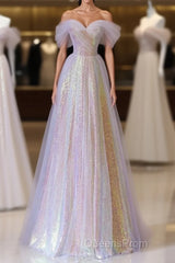 Fantasy Purple Bling Sequined Evening Prom Dress Off Shoulder