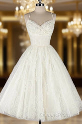 Fashion A Line Lace Evening Prom Dress, Short Straps Homecoming Dress