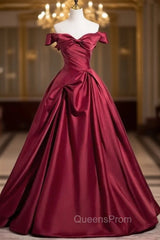 Fashion Burgundy Satin Pleats Evening Prom Dress