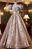 Fashion Floor-Length Printing Evening Prom Dress, A-Line Short Sleeve Backless Evening Formal Dress