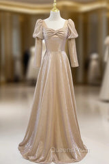 Fashion Gold Square Long Sleeve Evening Prom Dress