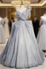 Fashion Gray Organza One Shoulder Evening Prom Dress