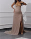 Elegant Strapless Shiny Beaded Sequin Long Classy Prom Dress Classy Evening Dress With Slit