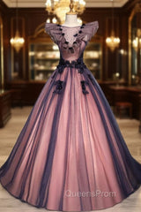 Fashion Purple Tulle Appliques Beading Quinceanera Dress