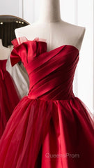 Fashion Tulle Satin Long Evening Dress Red Evening Prom Dress