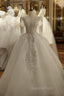 Fashion White Tulle V-neck Long Sleeve Beading Wedding Dress