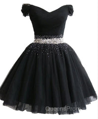 Fashionable Black Short Beaded Party Dress, Black Evening Prom Dress