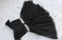 Fashionable Black Short Beaded Party Dress, Black Evening Prom Dress