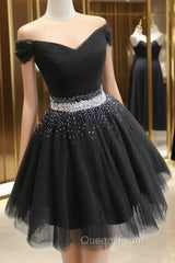 Fashionable Black Short Beaded Party Dress, Black Evening Prom Dress