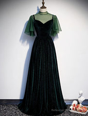 Fashionable Dark Green Velvet Long Party Gown, Green Bridesmaid Dress