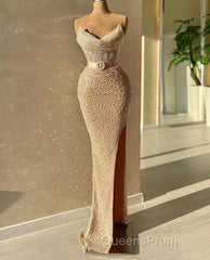 Strapless Sweetheart Mermaid Evening Prom Dress with Long Beads and Sequins
