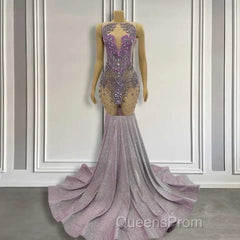 Purple Mermaid Evening Prom Dress Sleeveless with Long Beadings
