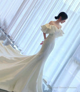 White satin long prom dress mermaid evening dress