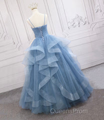 Blue Tulle Long Evening Prom Dress Blue Evening Gown